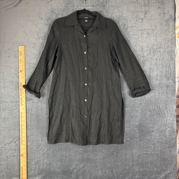 Eileen Fisher Tops - Eileen Fisher 100% Linen Black Button-up Tunic Sz XS